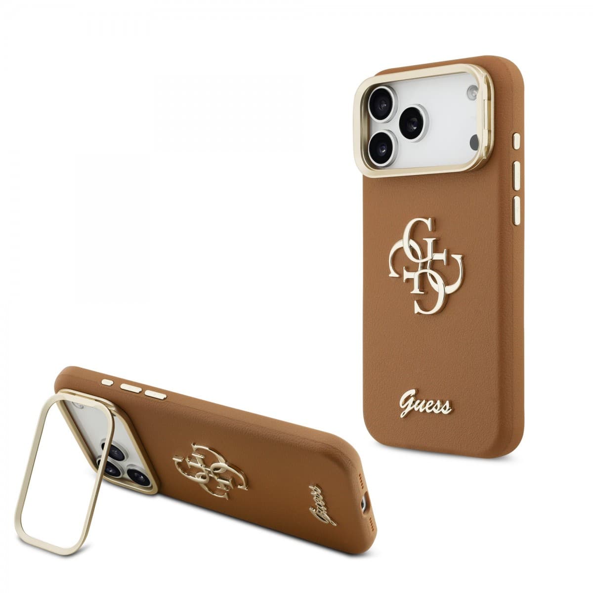 Zadní kryt Guess PU Grained 4G Logo Stand Camera Frame pro iPhone 17 Pro Max Brown - náhled 1