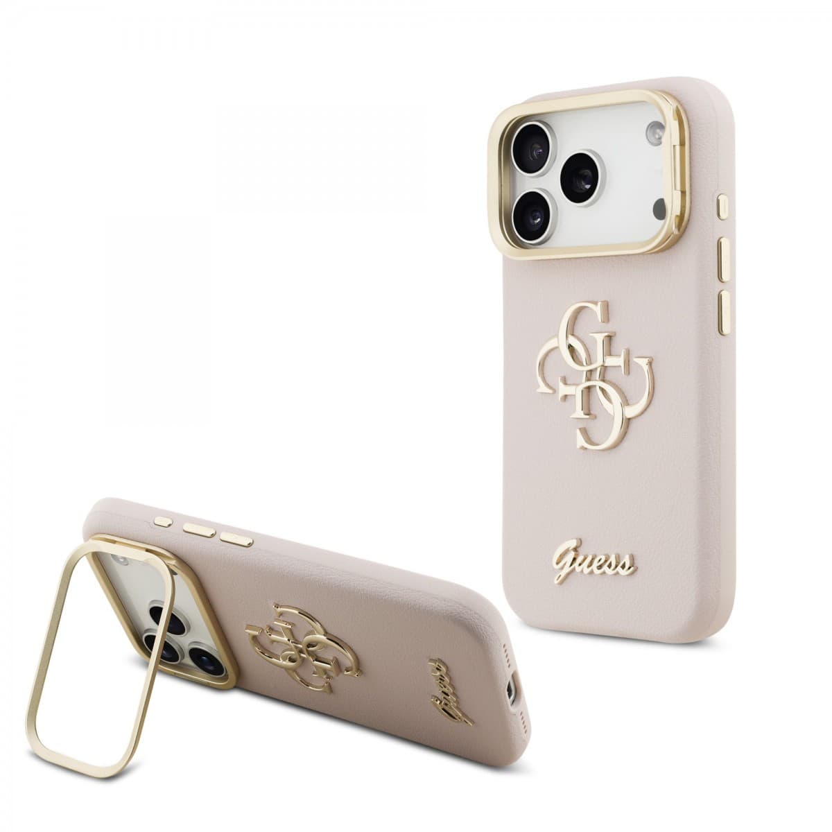 Zadní kryt Guess PU Grained 4G Logo Stand Camera Frame pro iPhone 17 Pro Pink - náhled 1