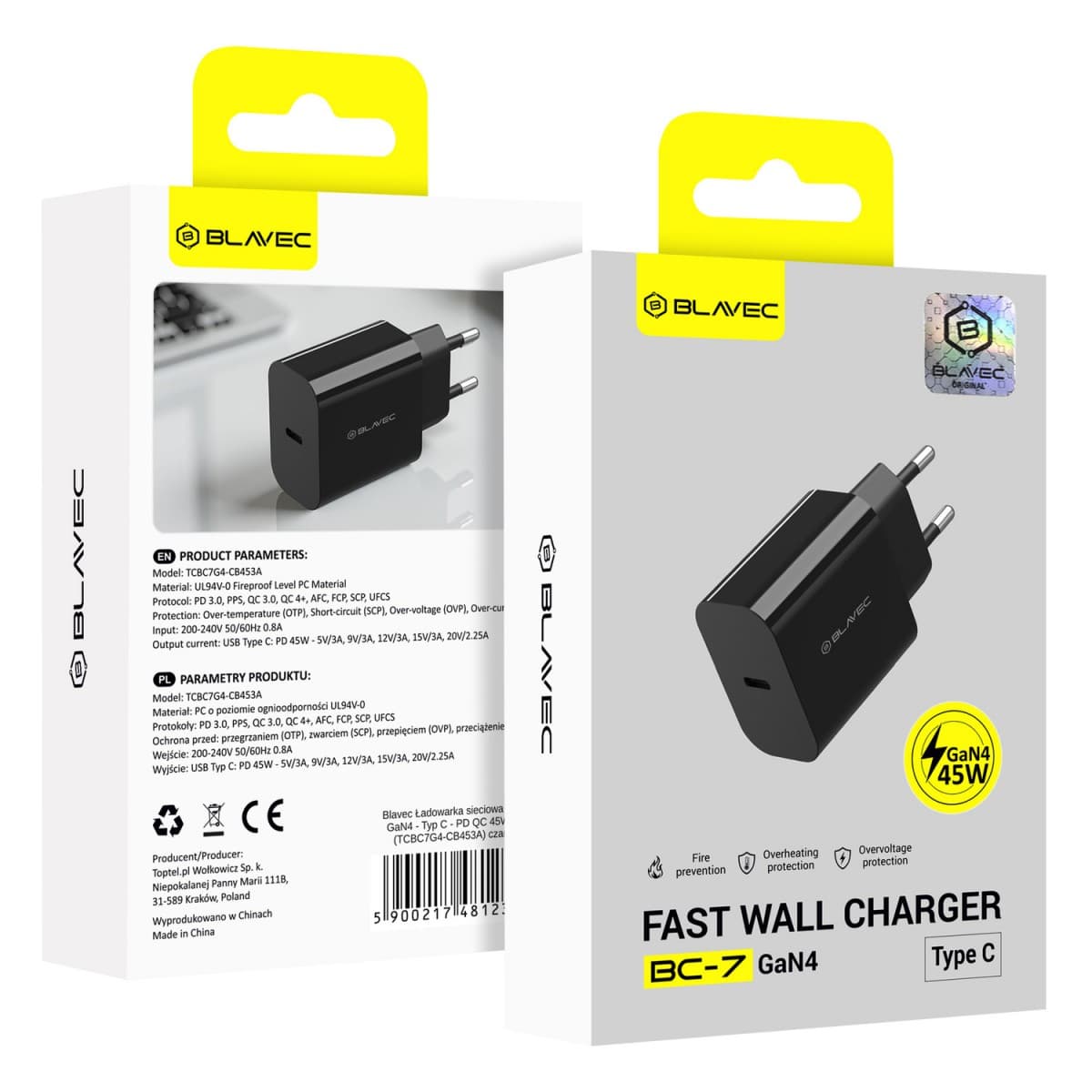 Adaptér Blavec BC-7 GaN4 s funkcí rychlonabíjení 45W (TCBC7G4-CB453A) černý - náhled 1