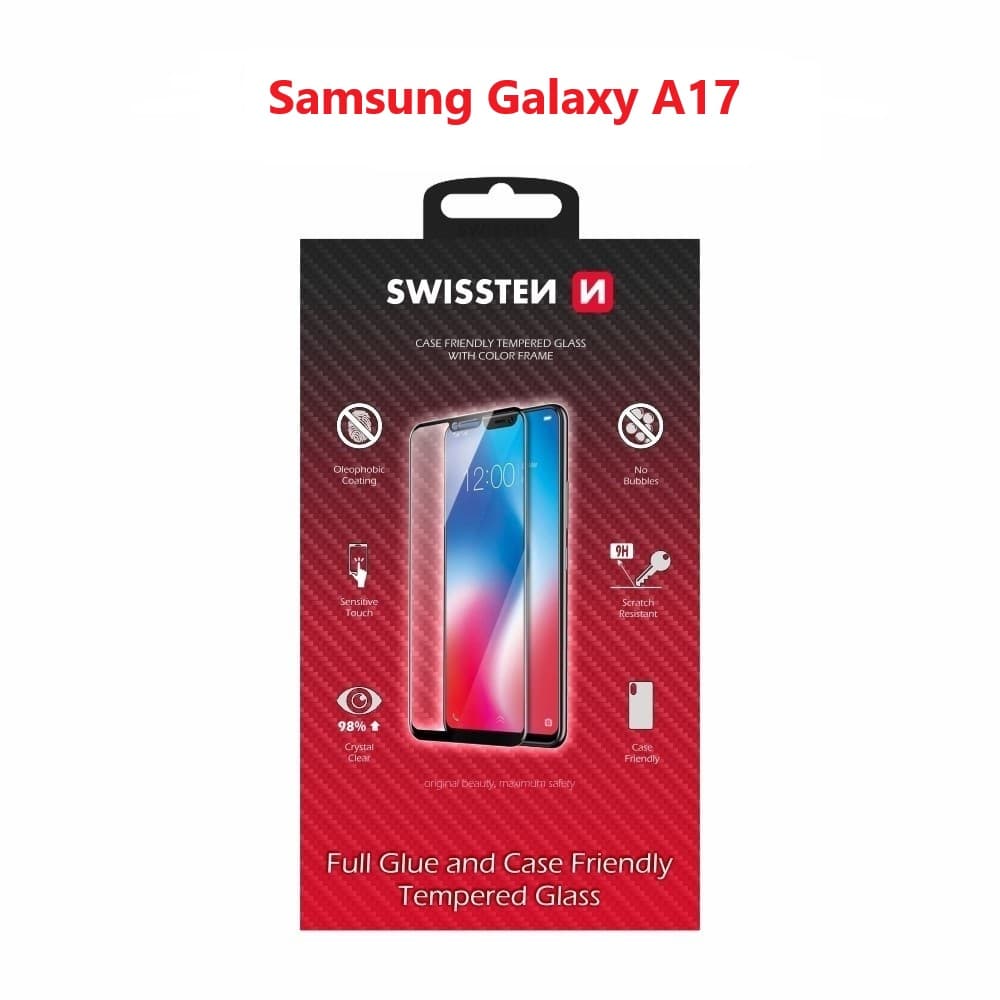 Tvrzené sklo Swissten full glue, color frame, case friendly pro Samsung A17 černé - náhled 1