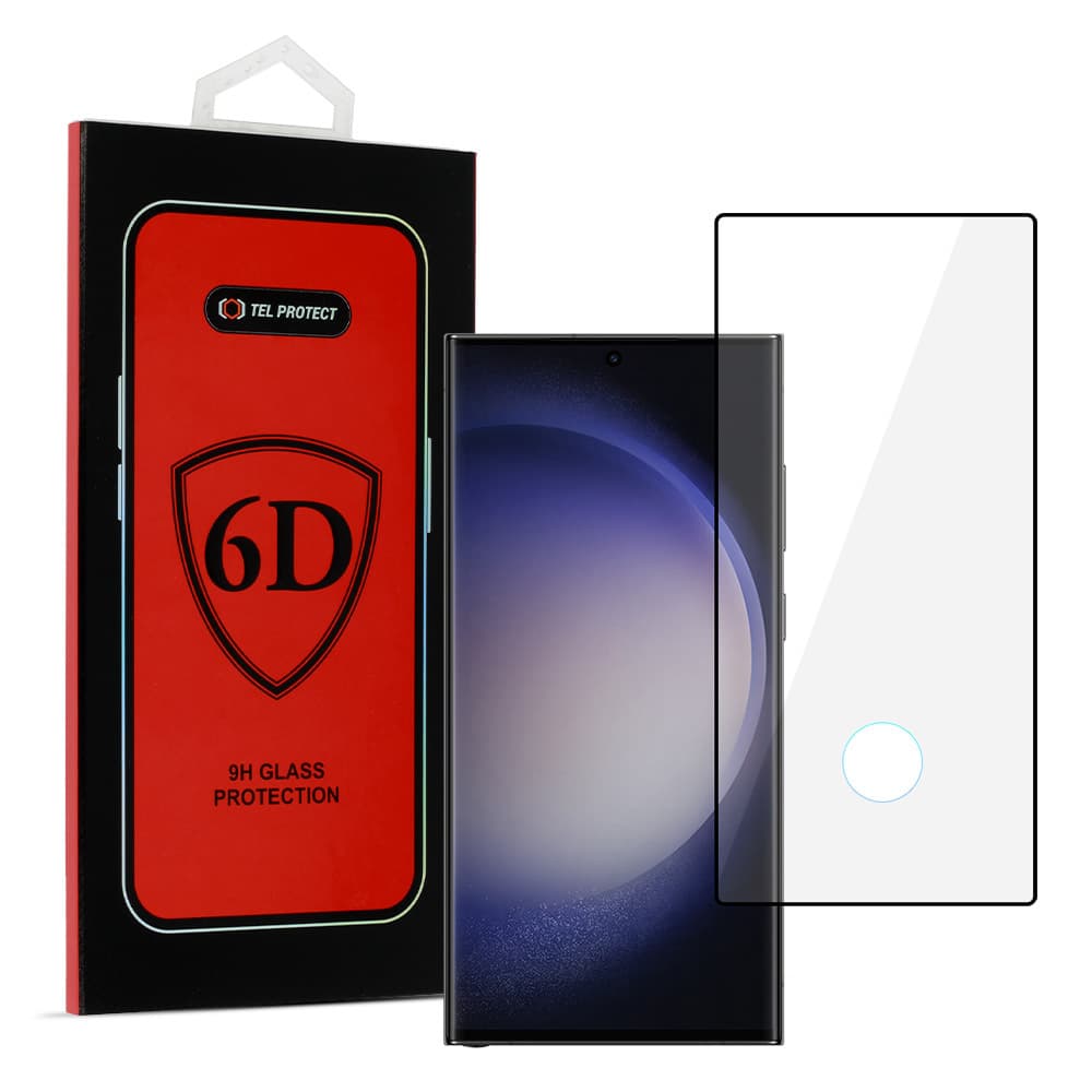 Tvrzené sklo Tel Protect Full Glue 6D pro Samsung Galaxy S23 Ultra černé (s otvorem pro skener) - náhled 1