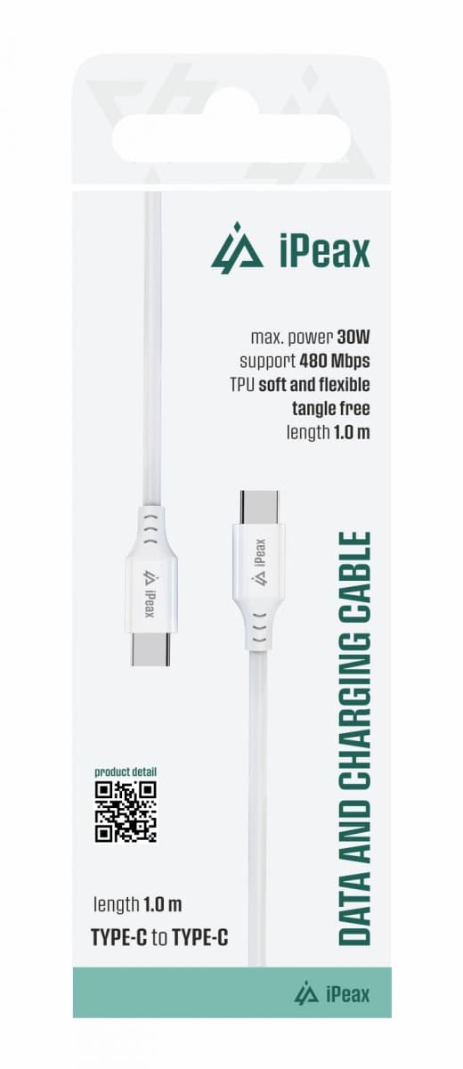 TPU kabel iPeax USB-C - USB-C 1m, USB 2.0 bílý - náhled 1