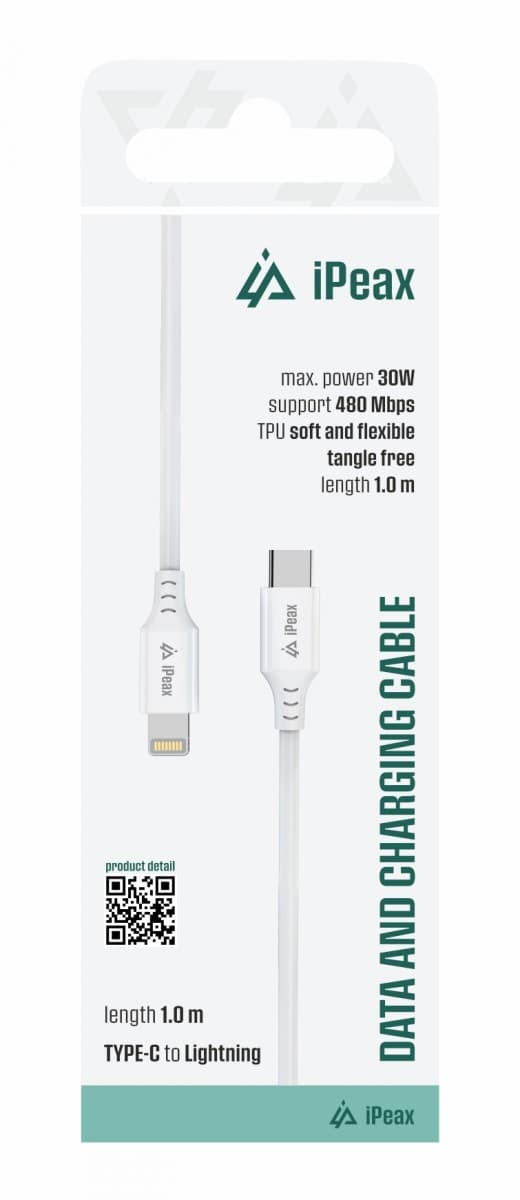 TPU kabel iPeax USB-C - Lightning 1m, USB 2.0 bílý - náhled 1