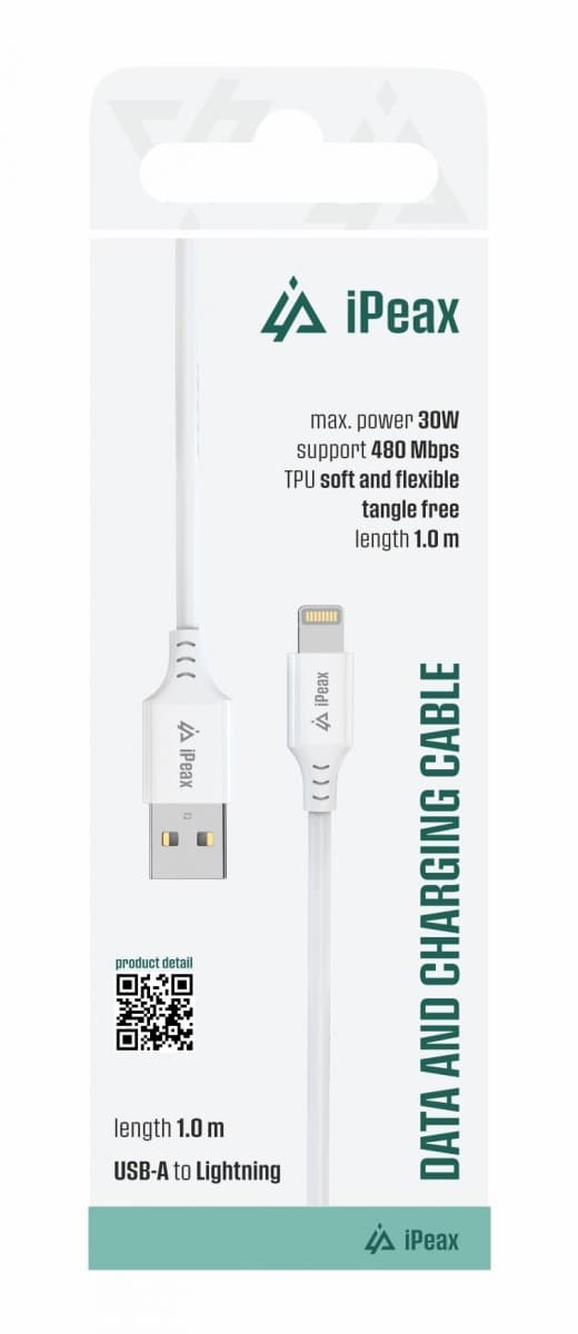 TPU kabel iPeax USB-A - Lightning 1m, USB 2.0 bílý - náhled 1
