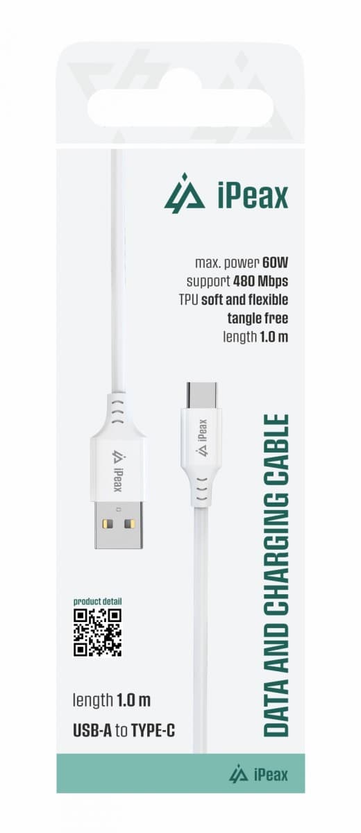 TPU kabel iPeax USB-A - USB-C 1m, USB 2.0 bílý - náhled 1