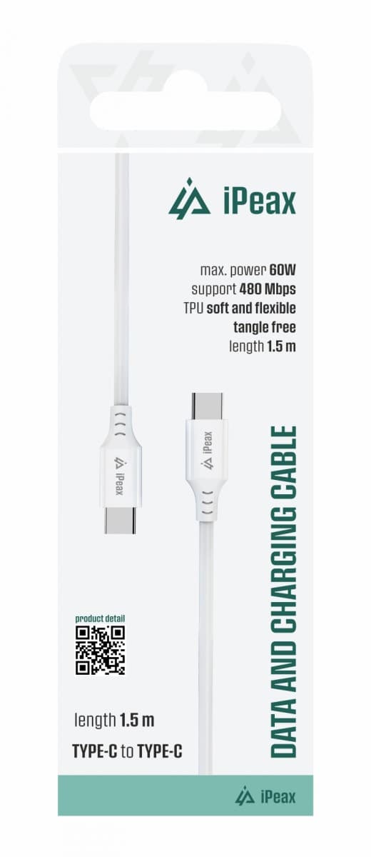 TPU kabel iPeax USB-C - USB-C 1,5m, USB 2.0 bílý - náhled 1
