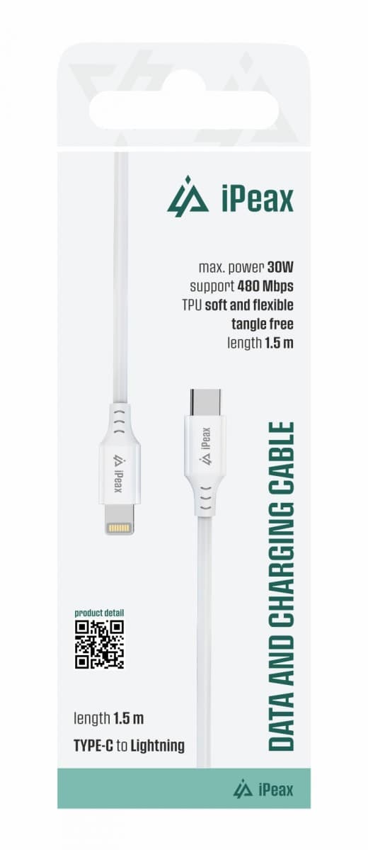 TPU kabel iPeax USB-C - Lightning 1,5m, USB 2.0 bílý - náhled 1