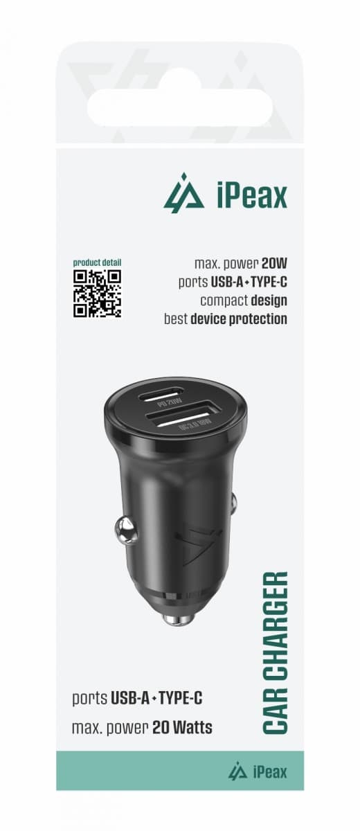 Adaptér do auta iPeax cl-03, PD, 20W, USB-C + USB-A černý - náhled 1