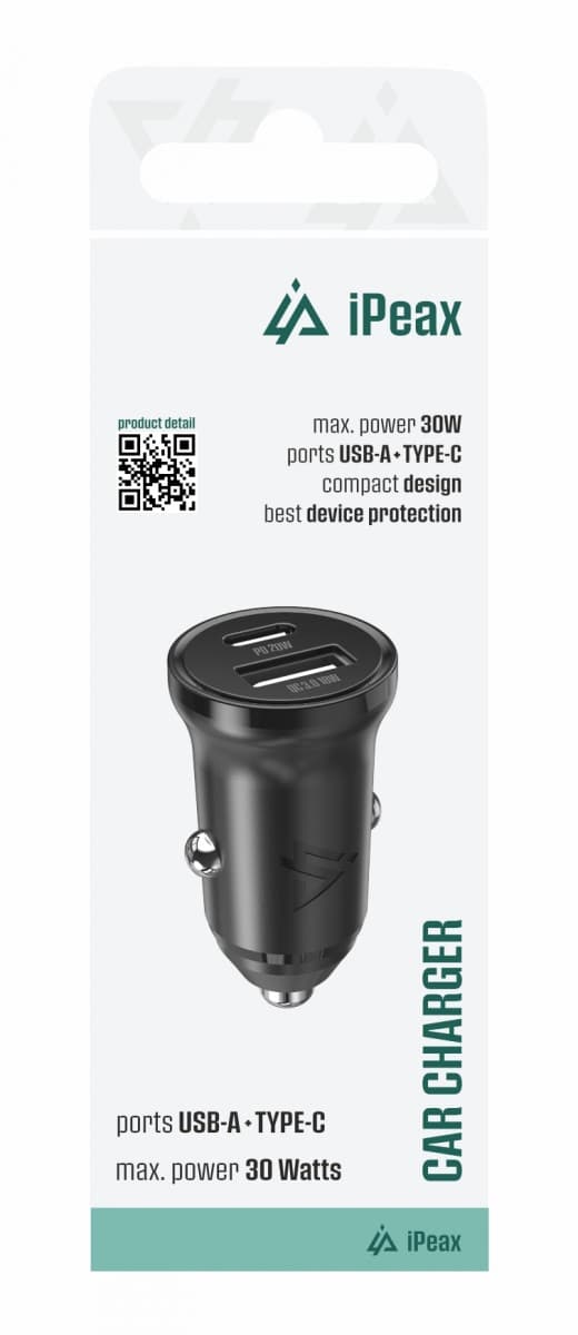 Adaptér do auta iPeax cl-04, PD, 30W, USB-C + USB-A černý