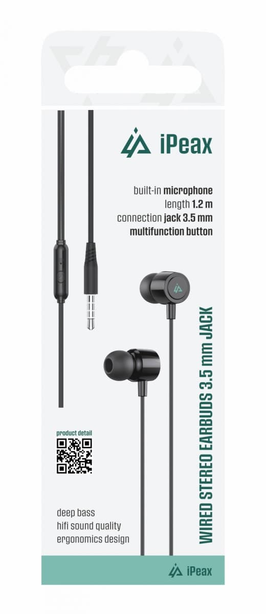 Drátová sluchátka iPeax 3,5mm jack černá