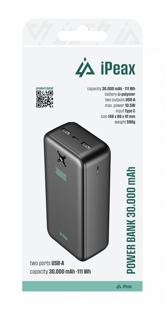 Powerbanka iPeax 30000 mAh, 10,5W, 2x USB-A černá - náhled 1