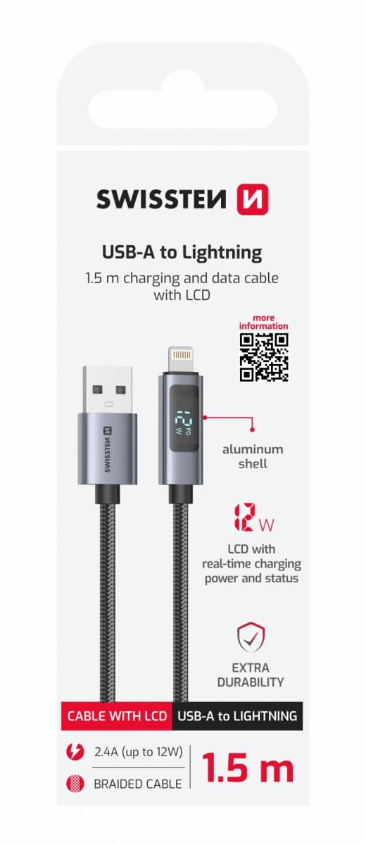 Datový kabel Swissten LCD USB-A - Lightning 1,5 m - náhled 1