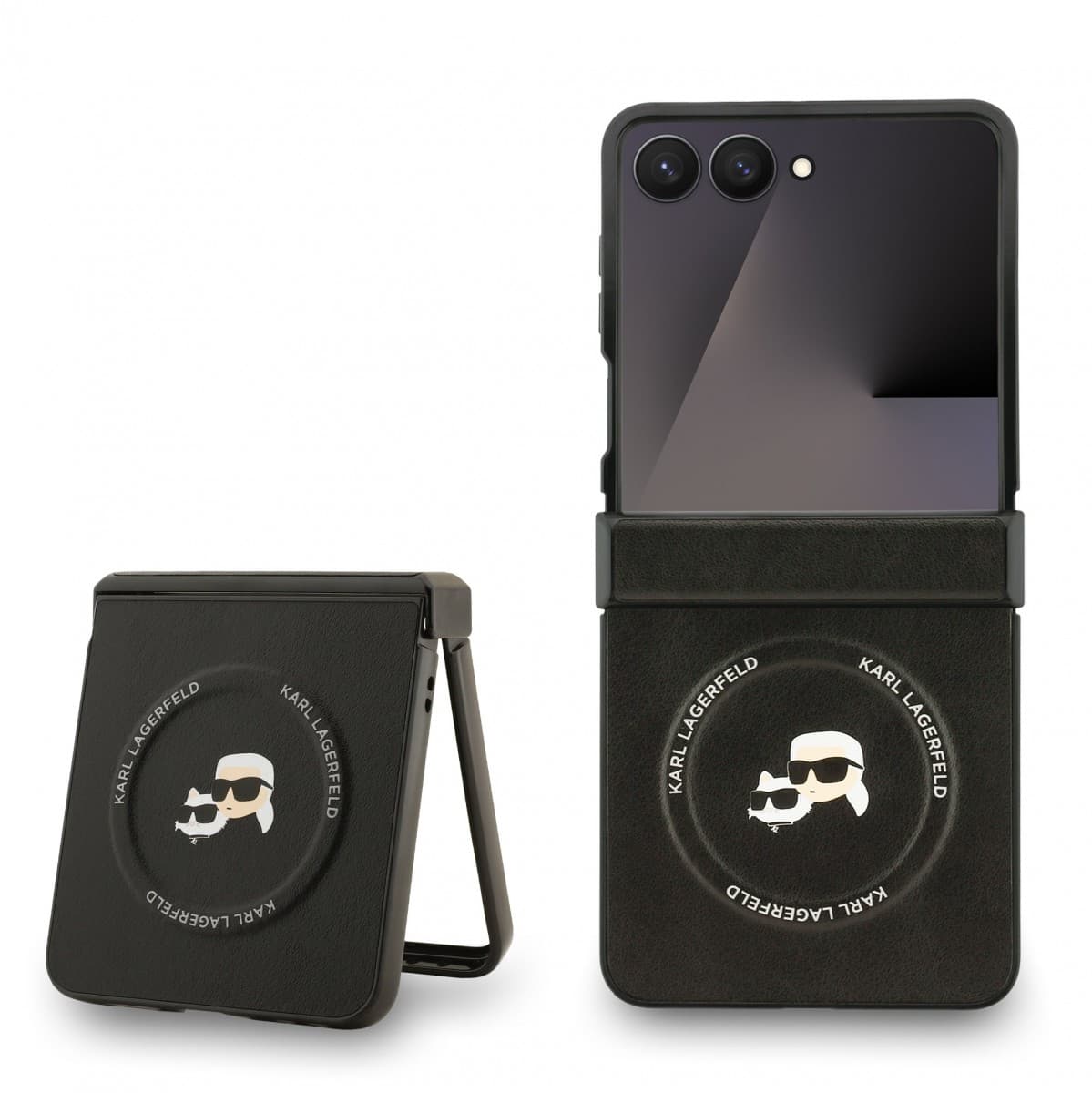Zadní kryt PU Karl a Choupette Heads Magnetic pro Samsung Galaxy Z Flip 7 černý - náhled 1