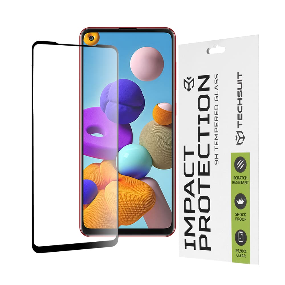 Techsuit 111D Celoplošné Celolepicí Sklo Samsung Galaxy A21s A21 Černé - náhled 1