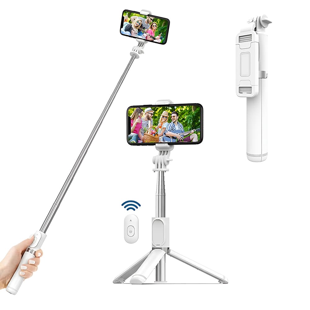 Techsuit Selfie tyč Q01 Bluetooth ovladač stativ 101cm Bílá - náhled 1