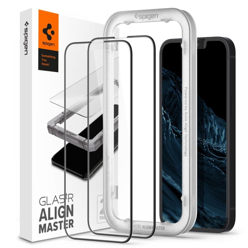 Spigen Glas.tR Align Master 2 balení iPhone 13 13 Pro 14 16e Černá - náhled 1