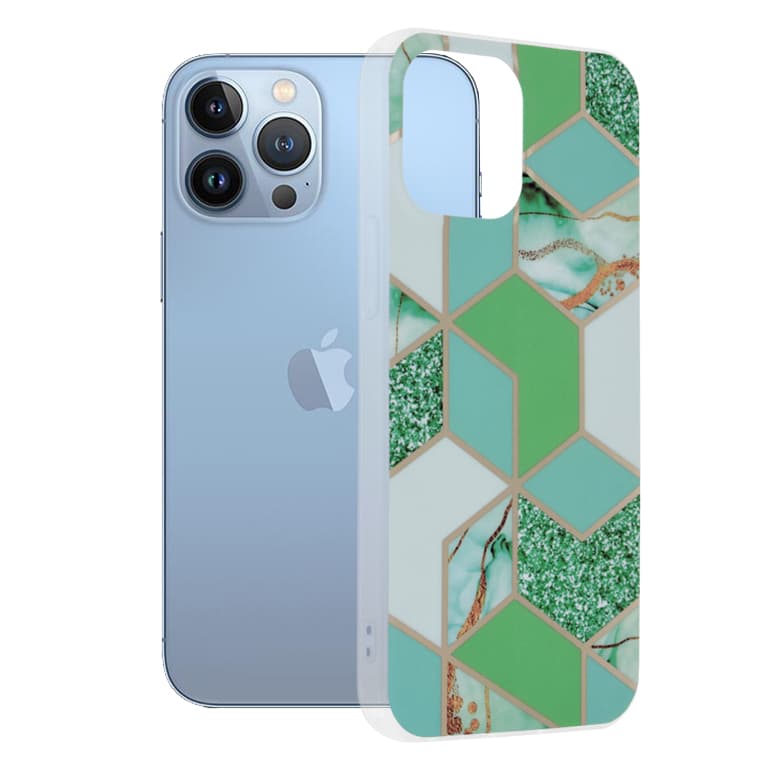 Techsuit Mramorová série iPhone 13 Pro Max Zelený Hex - náhled 1
