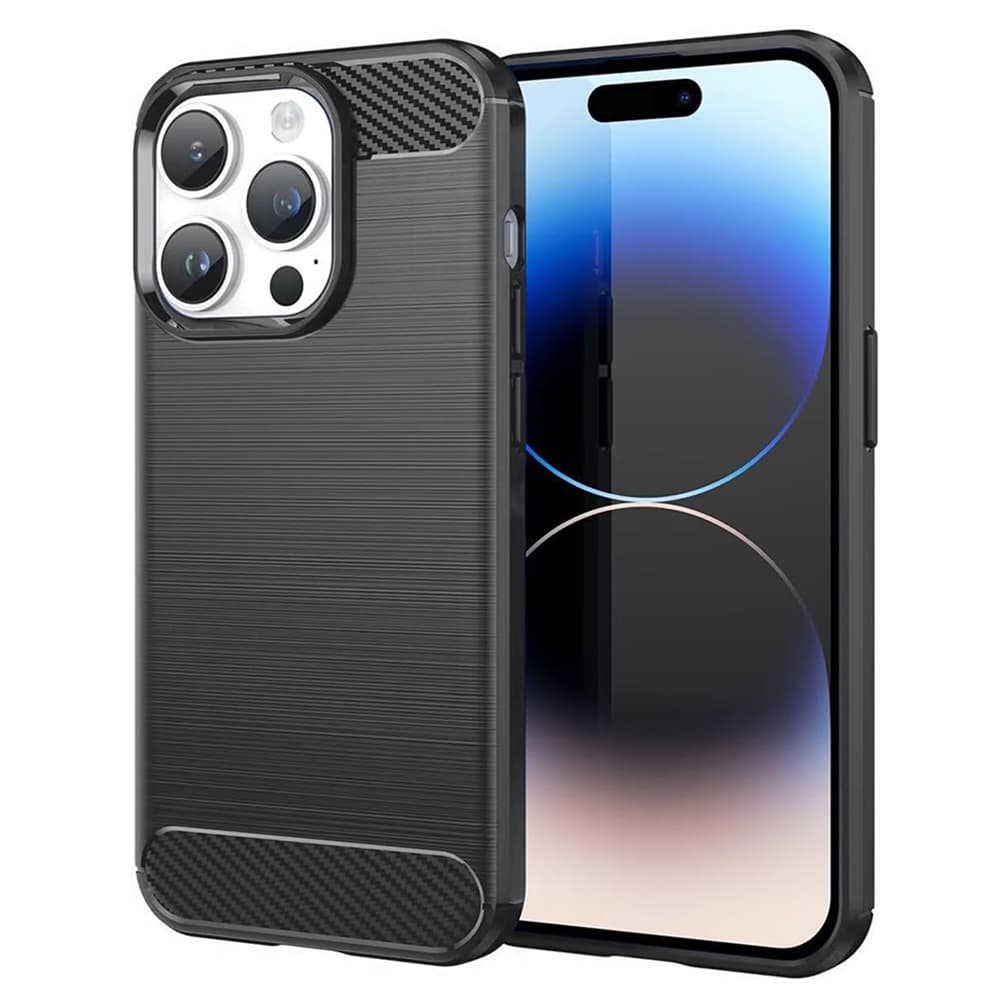 Techsuit Karbon Silikon Kryt iPhone 14 Pro Černý - náhled 1