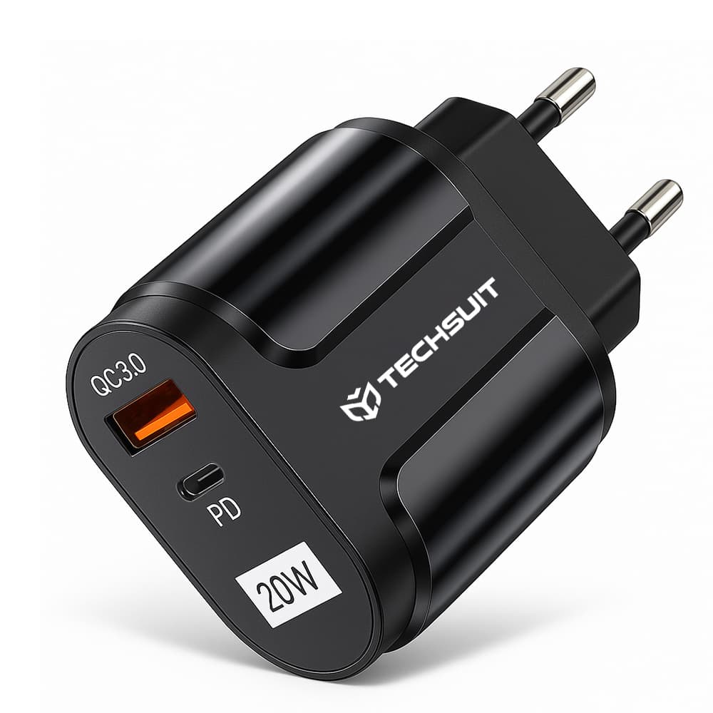 Techsuit Síťová nabíječka CHPD038 USB-A QC 3.0 USB-C 20W Černá - náhled 1