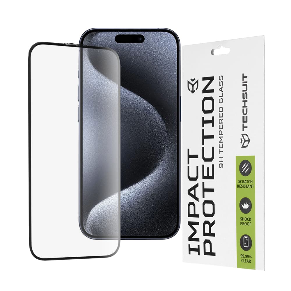 Techsuit 111D Celoplošné sklo s plným lepením iPhone 15 Pro Black - náhled 1