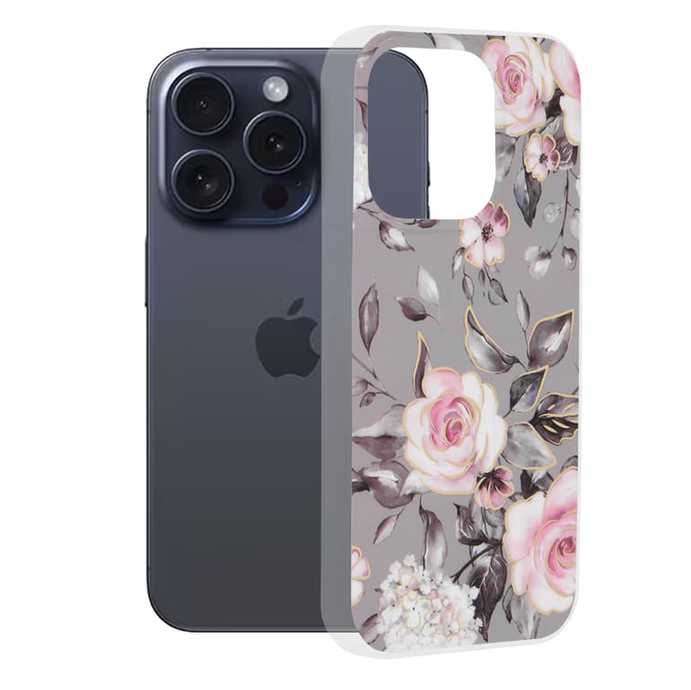 Pouzdro Techsuit Marble Series pro iPhone 15 Pro Bloom of Ruth Gray - náhled 1