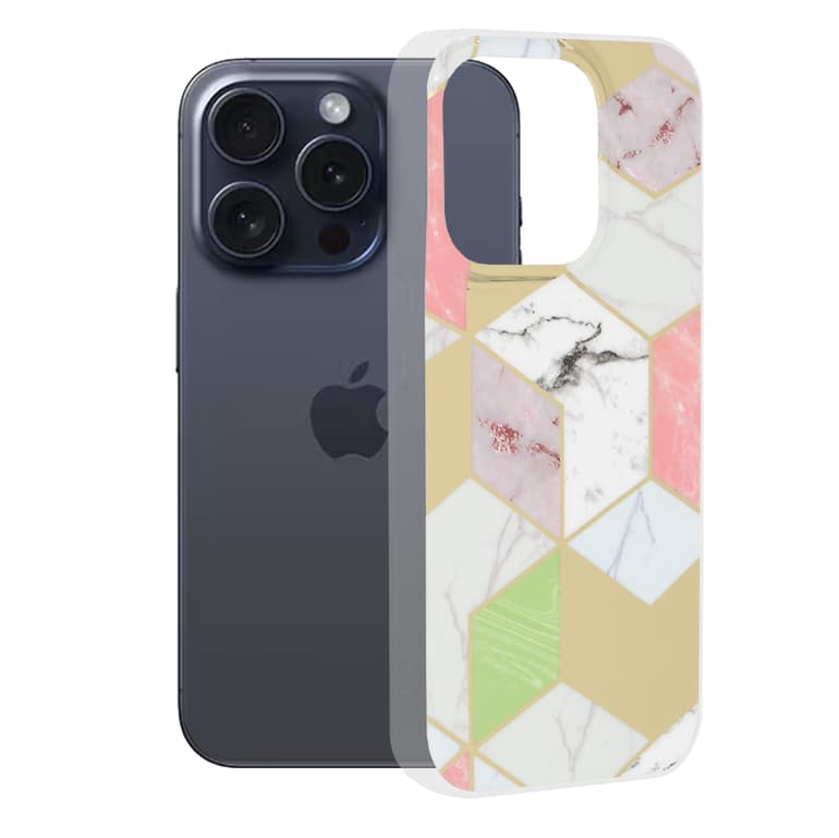 Techsuit Mramorová série iPhone 15 Pro Fialový hex - náhled 1