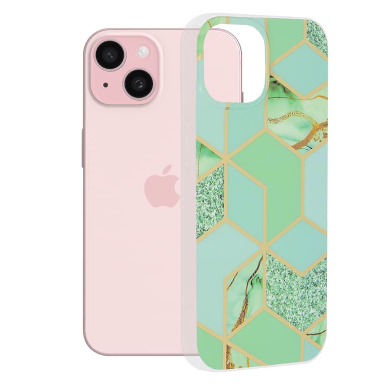 Techsuit Mramorová série iPhone 15 Zelený Hex - náhled 1