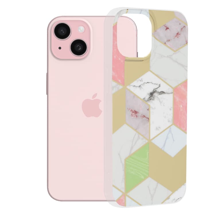 Techsuit Mramorová série iPhone 15 Fialový Hex - náhled 1