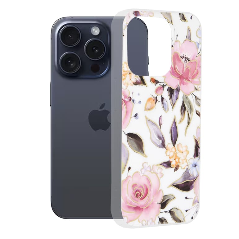 Pouzdro Techsuit Marble Series pro iPhone 15 Pro Chloe White - náhled 1