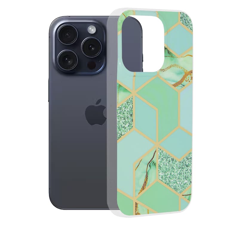 Techsuit Marble Series iPhone 15 Pro Zelený Hex - náhled 1