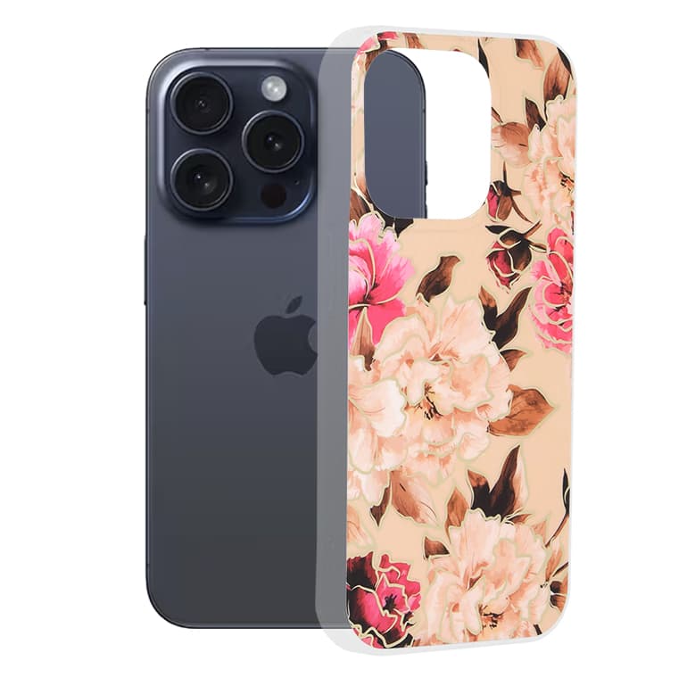 Techsuit Mramorová série iPhone 15 Pro Mary Berry Nude - náhled 1