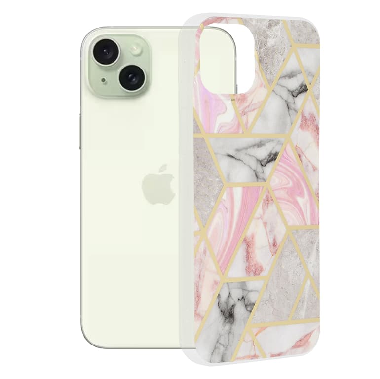 Techsuit Mramorová série iPhone 15 Plus Růžový šestiúhelník - náhled 1
