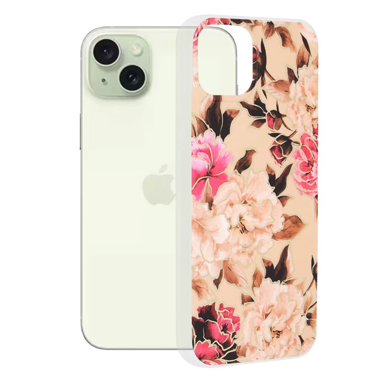 Techsuit Mramorová série iPhone 15 Plus Mary Berry Nude - náhled 1