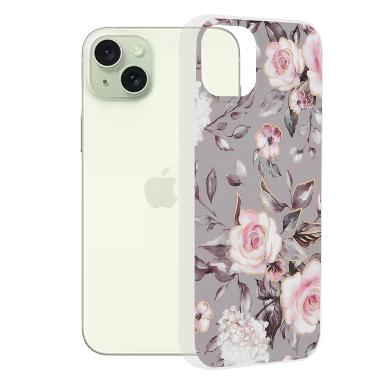 Techsuit Mramorová série iPhone 15 Plus Bloom of Ruth Šedá - náhled 1