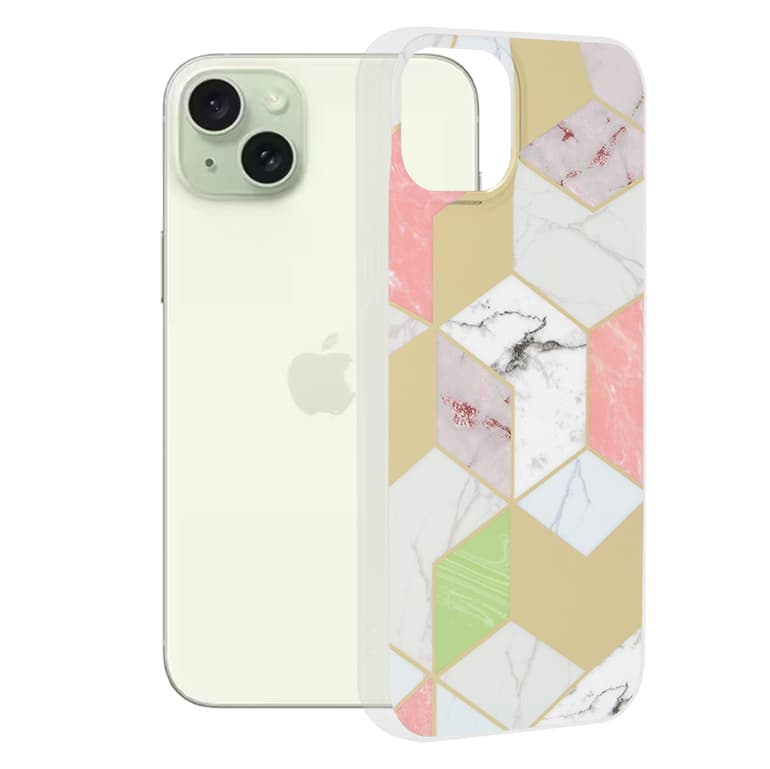 Techsuit Mramorová série iPhone 15 Plus Fialový Hex - náhled 1