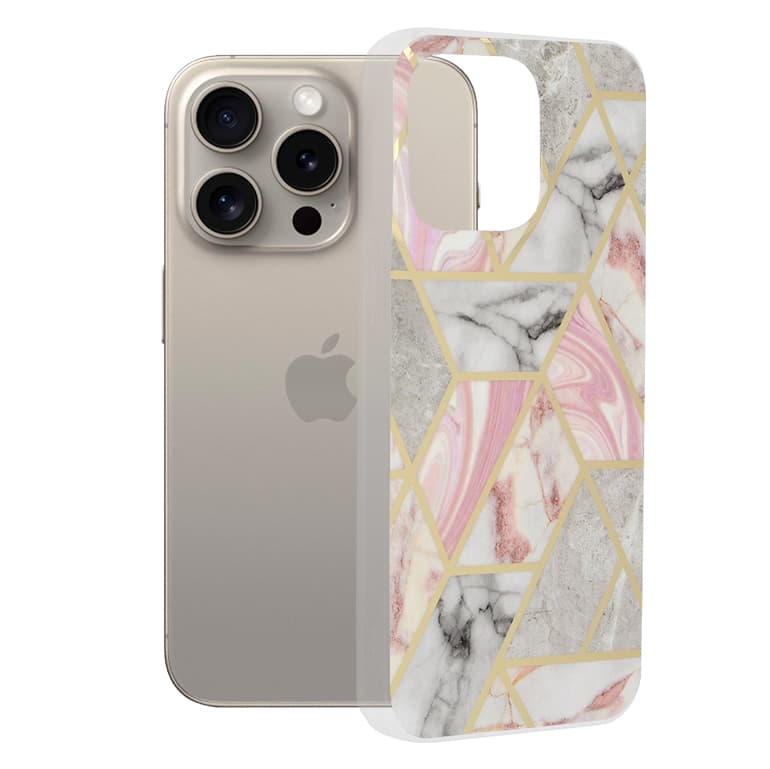 Techsuit Mramorová série iPhone 15 Pro Max Růžový šestiúhelník - náhled 1