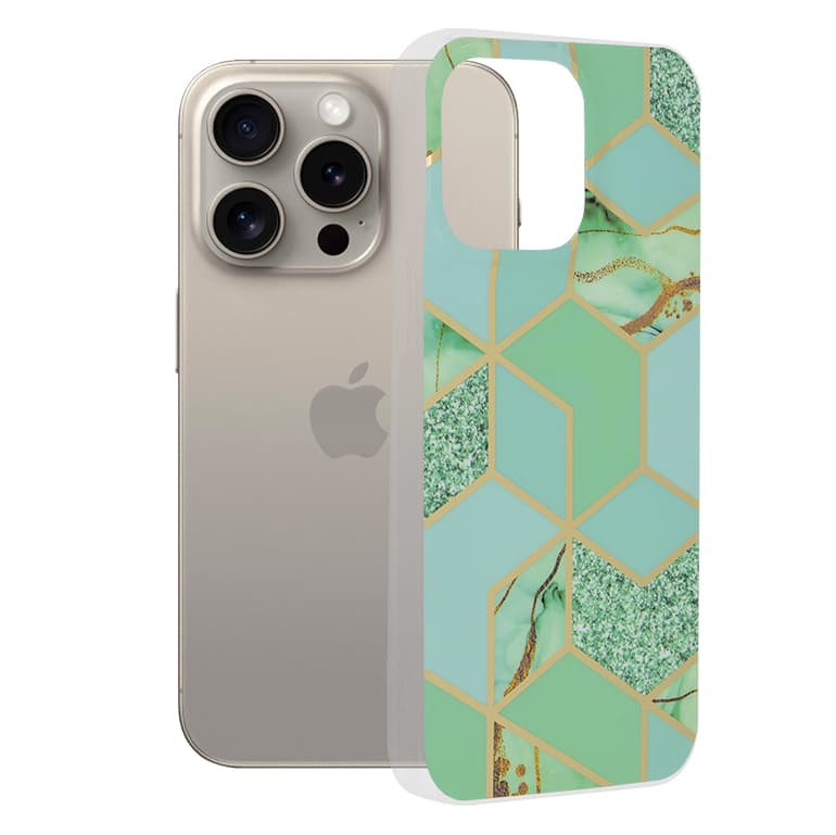 Techsuit Mramorová série iPhone 15 Pro Max Zelený Hex - náhled 1