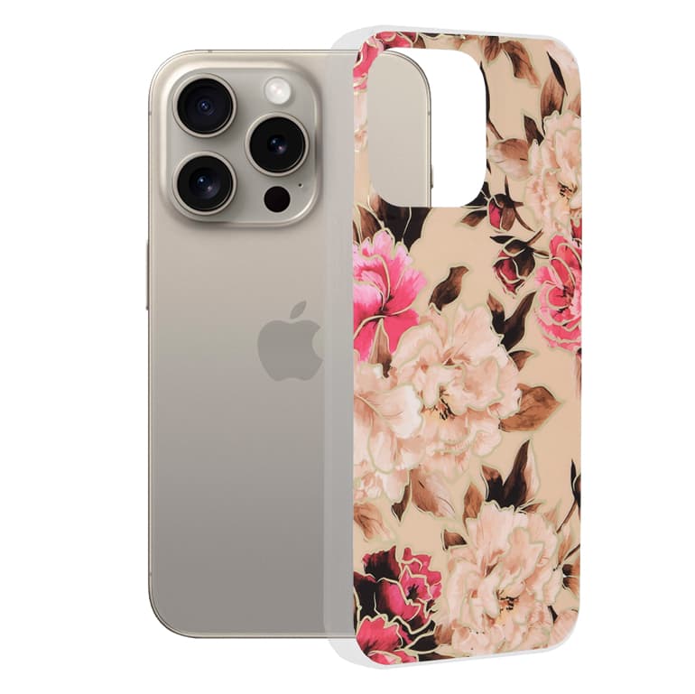 Techsuit Mramorová série iPhone 15 Pro Max Mary Berry Nude - náhled 1