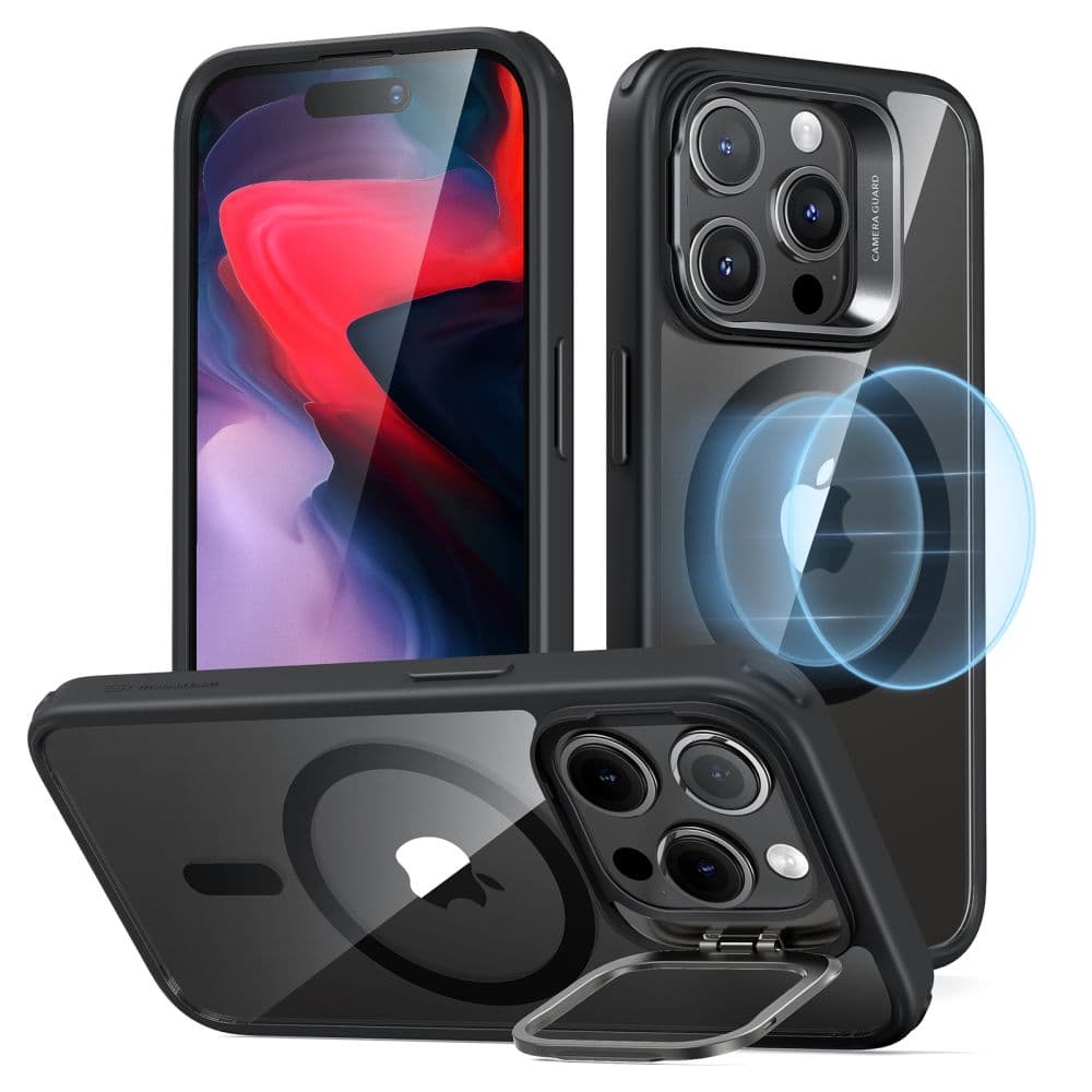 ESR Classic Hybrid HaloLock Kickstand iPhone 15 Pro Clear Black - náhled 1