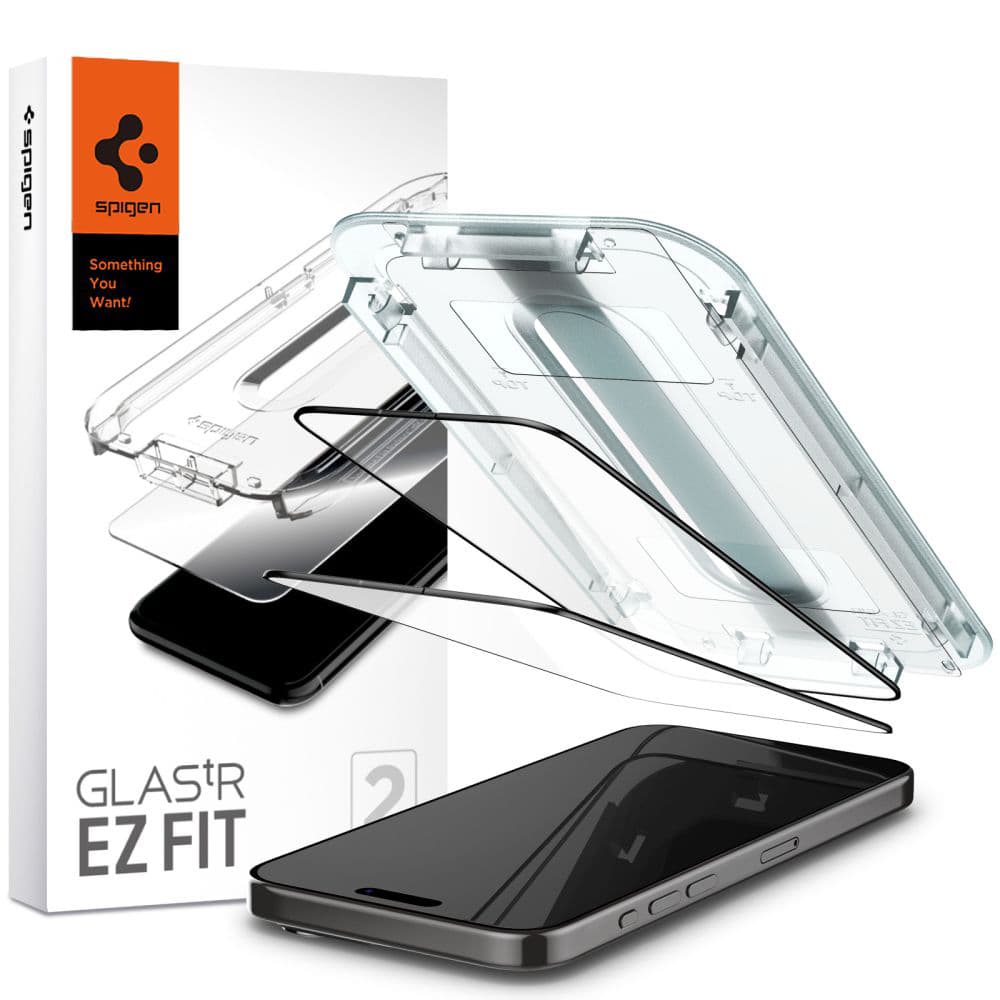 Spigen Glas.tR EZ-FIT 2 kusy iPhone 15 Pro Černá - náhled 1