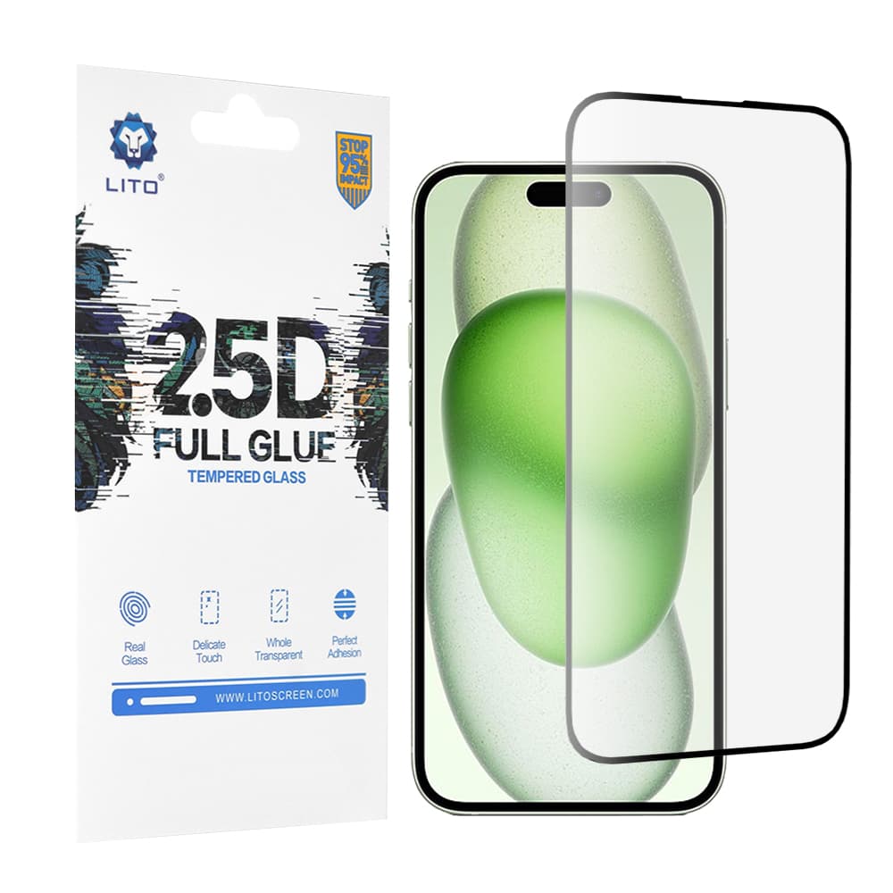 Lito 2.5D Celoplošné Sklo iPhone 15 Plus Černé - náhled 1