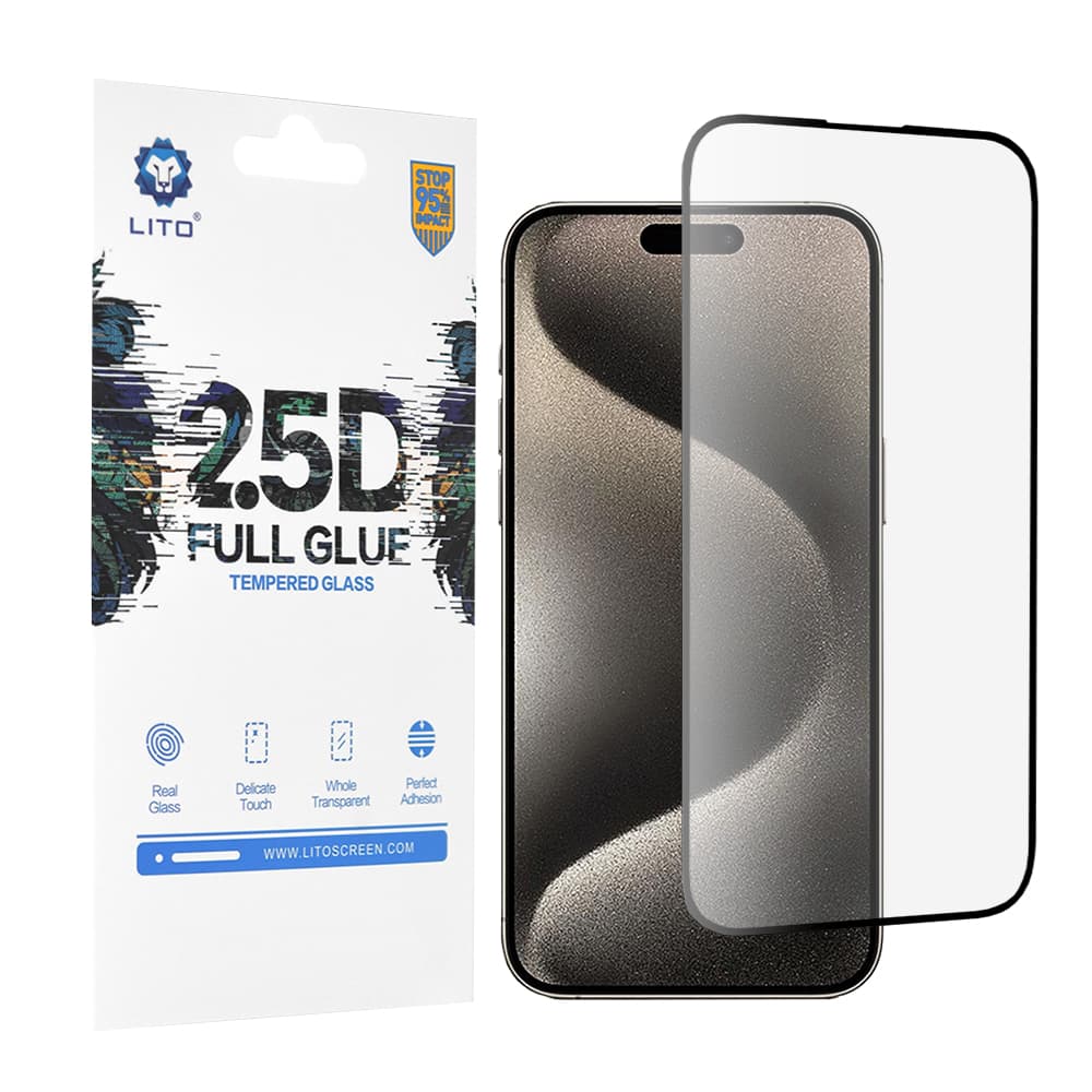 Lito 2.5D FullGlue Sklo iPhone 15 Pro Max Černé - náhled 1