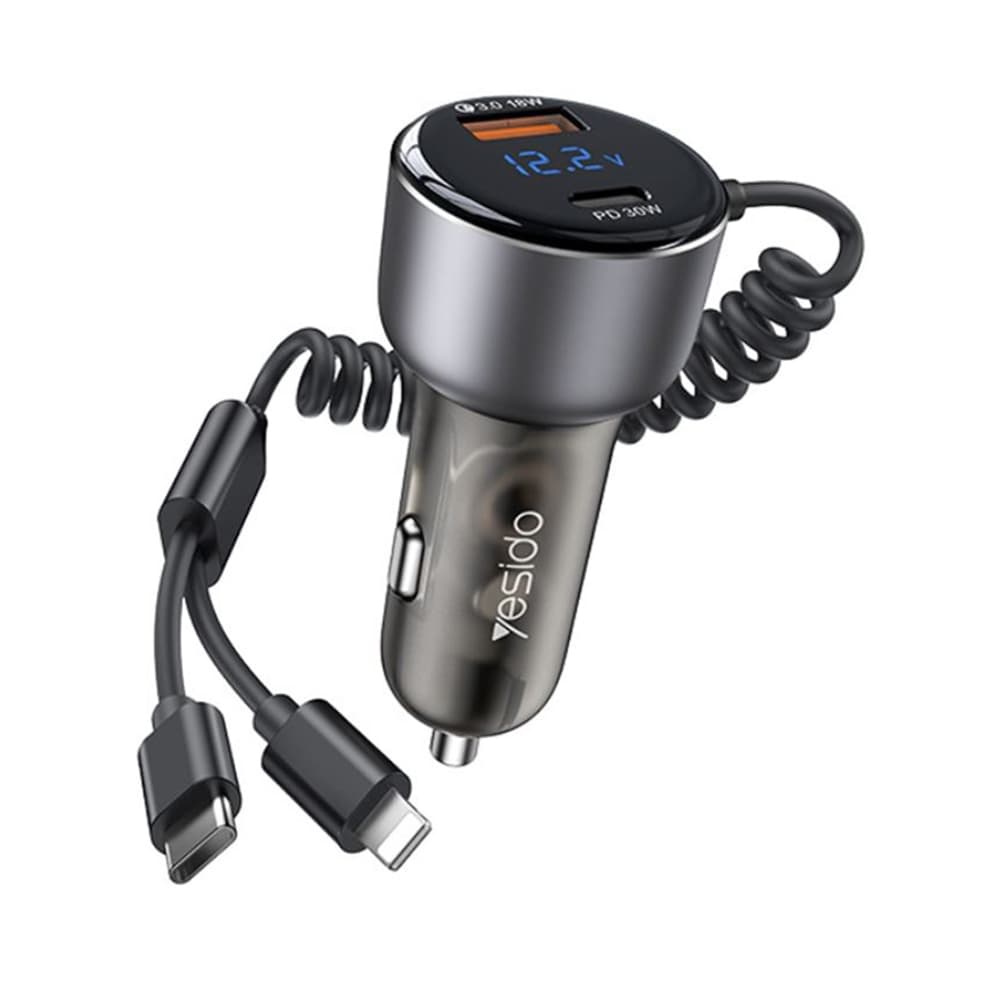 Yesido Y58 Nabíječka do auta USB Type-C kabely Lightning Type-C 60W Šedá - náhled 1
