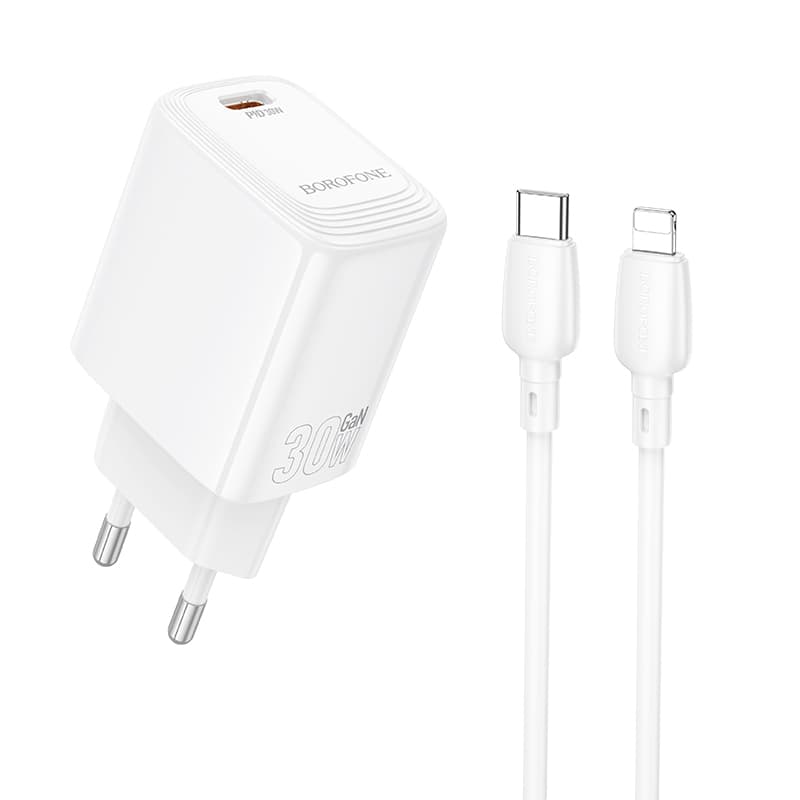 Rychlonabíječka Borofone BN28 Fuente PD s datovým kabelem Lightning 30W bílá - náhled 1