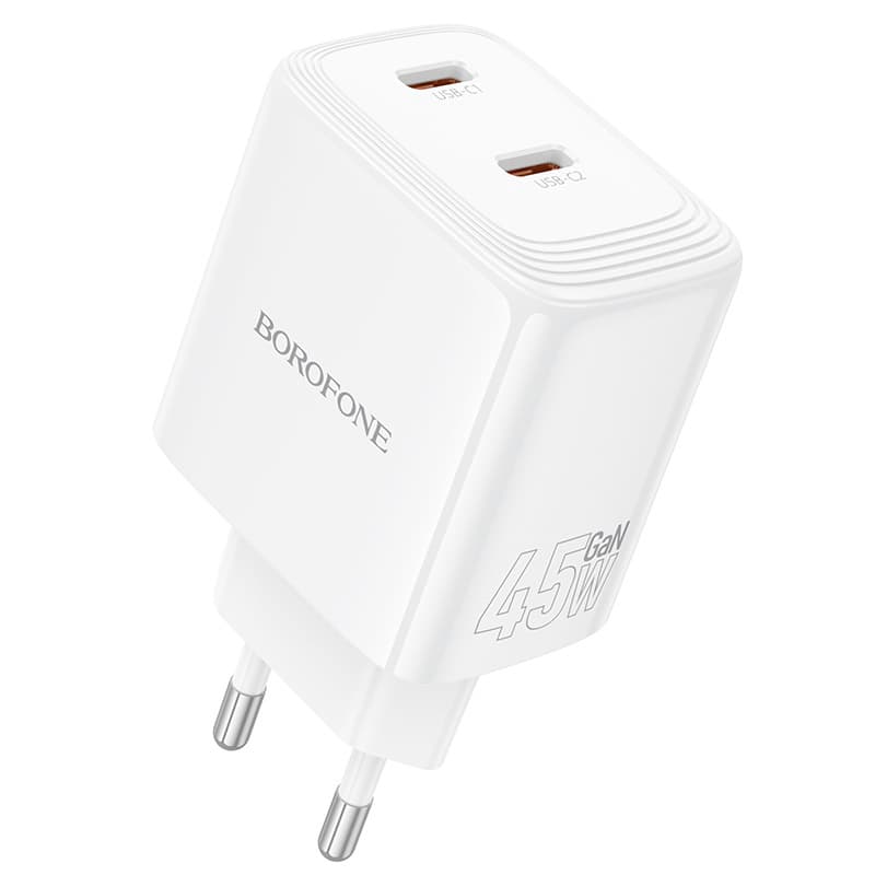 Cestovní adaptér Borofone BN31 Cargador GaN 2xType C - QC 3.0 PD 45W bílý - náhled 1