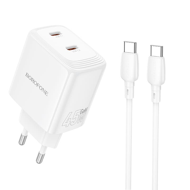 Rychlonabíječka Borofone BN31 Cargador GaN 2xType C - QC 3.0 PD 45W s kabelem Type C bílá - náhled 1