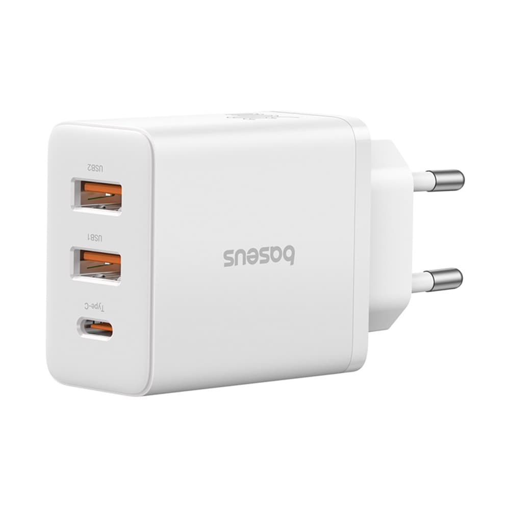 Baseus Síťová nabíječka GaN 2x USB Type-C Rychlé nabíjení 30W Bílá - náhled 1