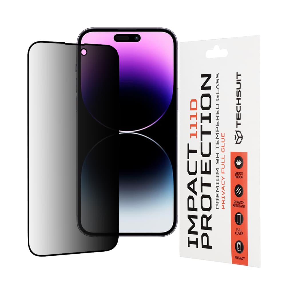 Techsuit 111D Soukromé Plné lepení iPhone 14 Pro Max Černá - náhled 1