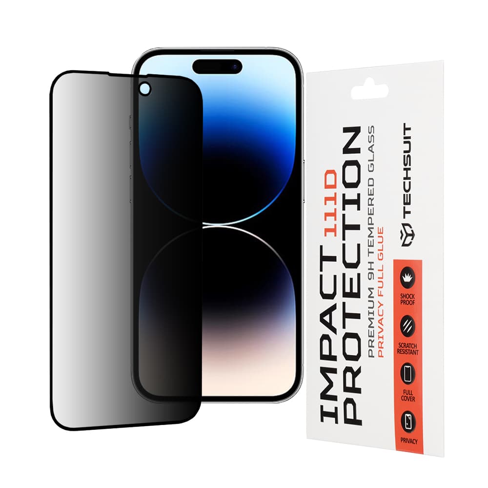Techsuit 111D Privátní sklo Celoplošné iPhone 14 Pro Černá - náhled 1