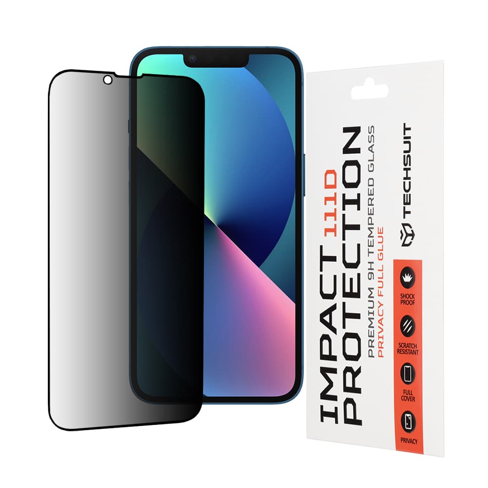 Techsuit 111D Privátní sklo celoplošné iPhone 13 13 Pro 14 16e Černá - náhled 1